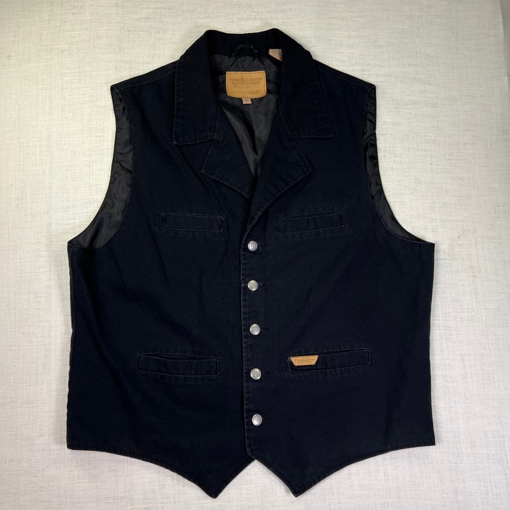 VTG Powder River Outfitters Vest Mens XL Western Cowboy Rodeo Boho Black USA EUC